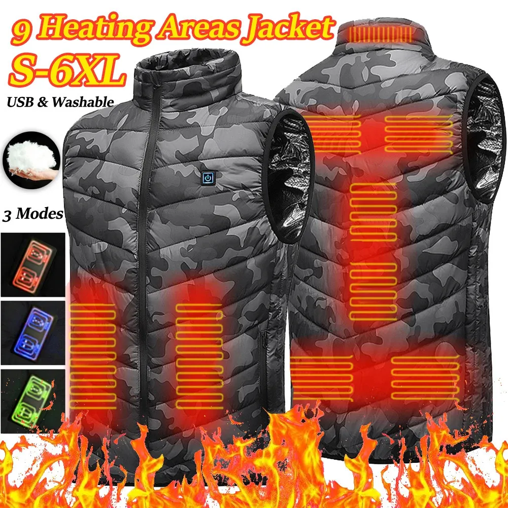 Gilet da uomo Giacche riscaldate elettriche 9 Zone di gilet Uomo Donna Abbigliamento sportivo Cappotto Giacca riscaldante USB termica in grafene per il campeggio 231020