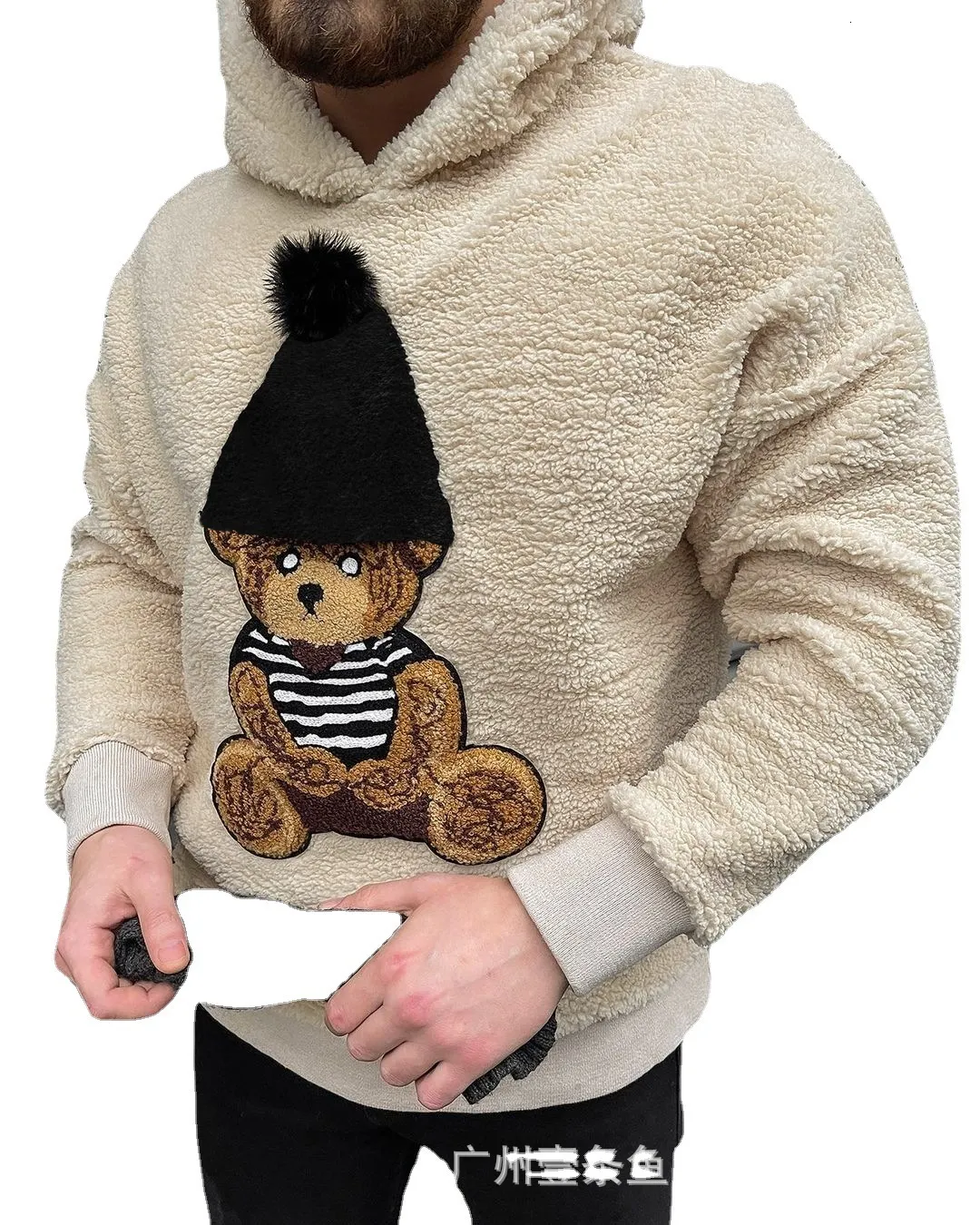 Men's Hoodies Sweatshirts Hooded Hoodies for Men Fluffy Teddy Bear Pattern Sweatshirts Fall Winter Streetwear Pullover Casual Long Sleeves Tops 230817