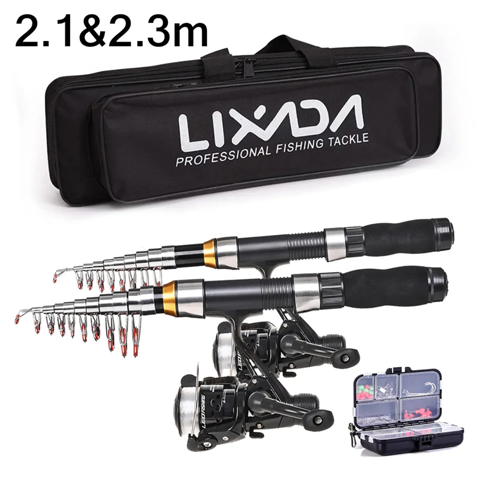 Fisketillbehör LIXADA 2,1 m 2,3 m teleskopisk fiskespål Combo Full Kit Carbon Fiber Rod Pole Spinning Reel Fishing Bag Case Pesca Gear Set 231020