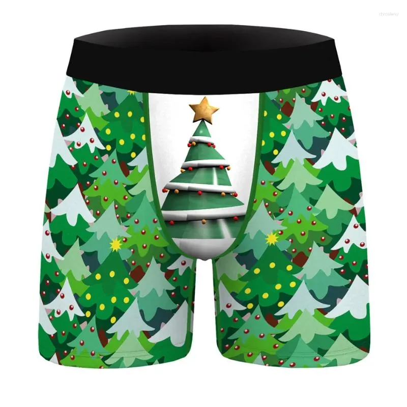 Sous-vêtements hommes culottes sous-vêtements respirants confortables boxeurs saucisse père noël arbre de noël bonhomme de neige imprimé 3D shorts masculins