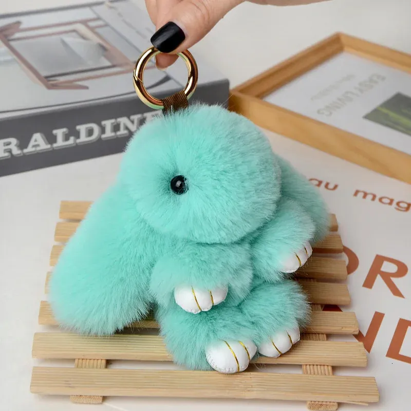 Keychain Rabbit Plue Cute Rabbit Keychain Fluffy Fur Pom Pom Bunny Keyring - Multicolor ...