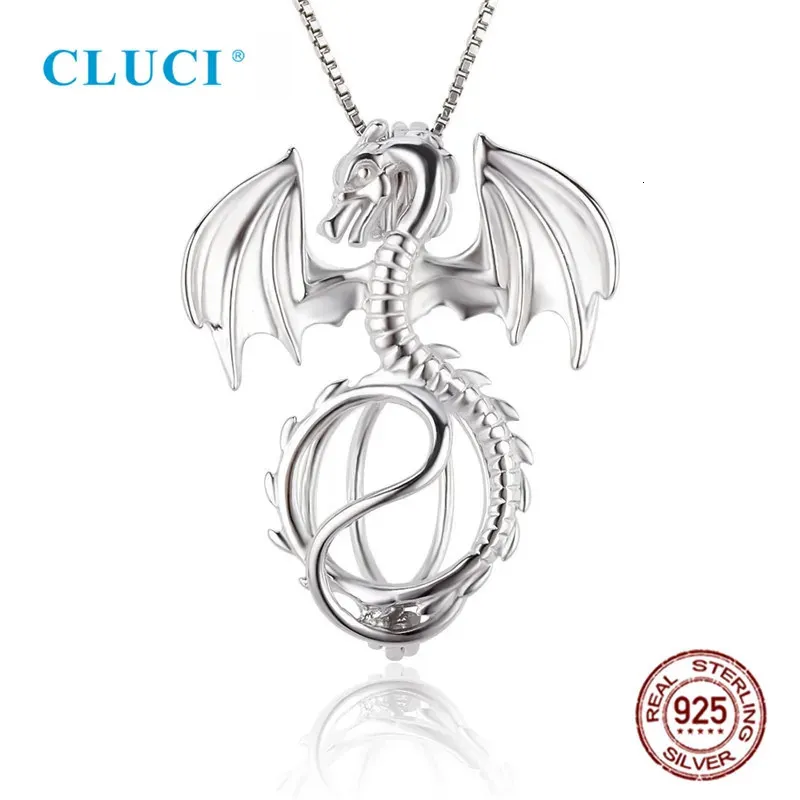 Pendanthalsband Cluci Silver 925 Dragon Charms Pendant Smycken för kvinnor Real 925 Sterling Silver Charms Pendant Pearl Locket Jewelry SC072SB 231020