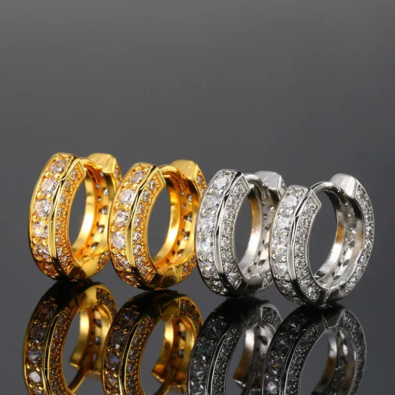 Pendiente con pasador de Hip Hop, joyería Vintage, relleno de oro amarillo, pavé de circonita blanca, pendientes brillantes con diamantes para mujeres y hombres, regalo para amantes