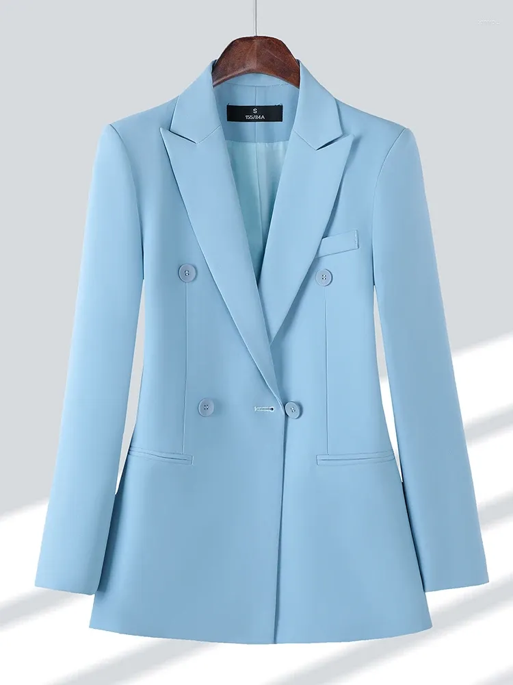 Ternos femininos azul damasco café preto mulheres formal blazer senhoras feminino manga longa duplo breasted jaqueta reta casaco grande tamanho 4xl