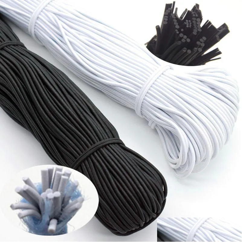 Sewing Notions High Quality Round Elastic Band Cord Elastics Rubber White Black Stretch Rope For Sew Garment Diy Accessories 1Mm 2M