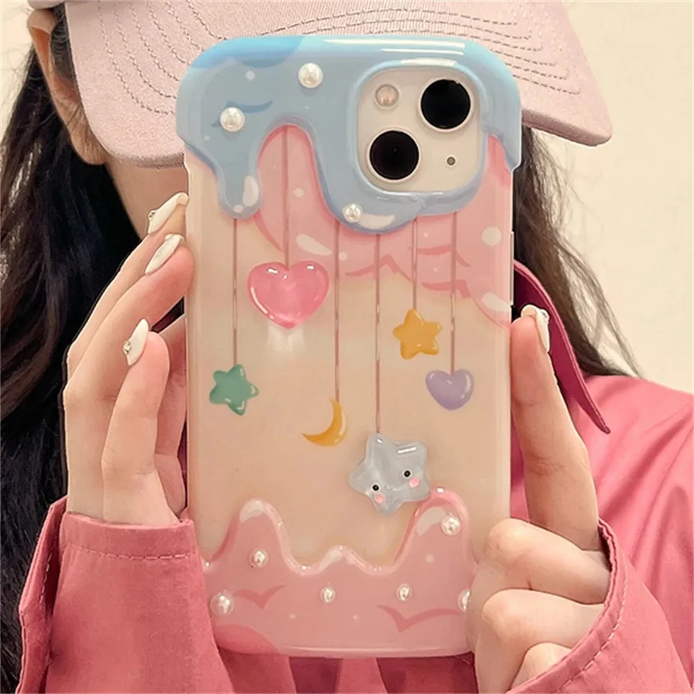 Custodie per cellulari coreano carino 3D Star Love Heart Custodia per iPhone 14 13 12 11 Pro Max X XS XR Bella custodia protettiva morbida antiurto Funda 231021