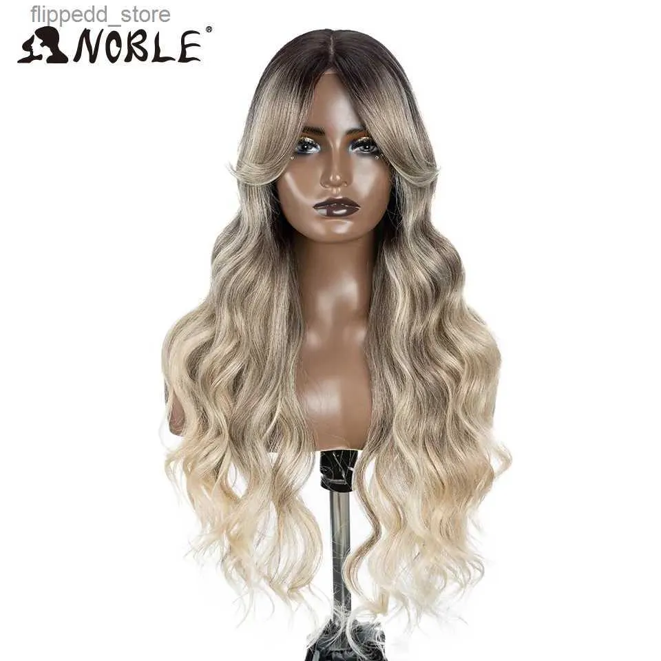 Synthetic Wigs Noble Water Wave Synthetic Lace Front Wig 28 Inch Brown Wig Lace Frontal Wig Ombre Blonde Cosplay Wigs For Women Lace Front Wig Q231021