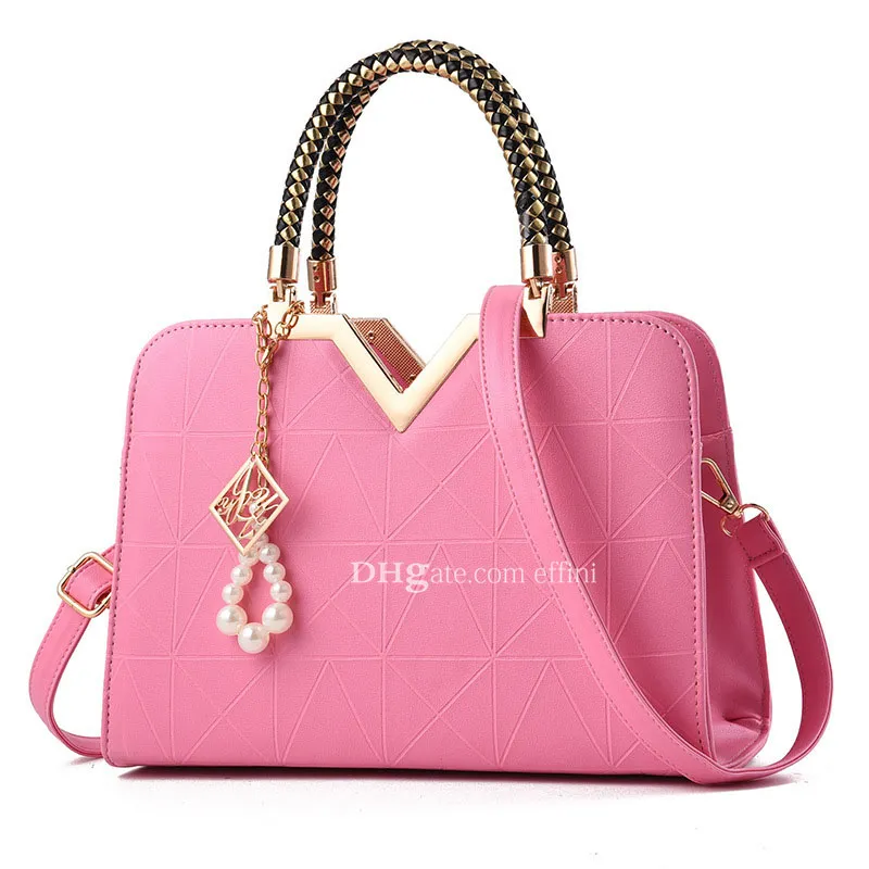 Pink Simple Hand Bags Evening Purse Tote bag Fashion Luxurys Handbags for Women EFFIN Ladies Candy Colorful Plain Leather Handbag Purses