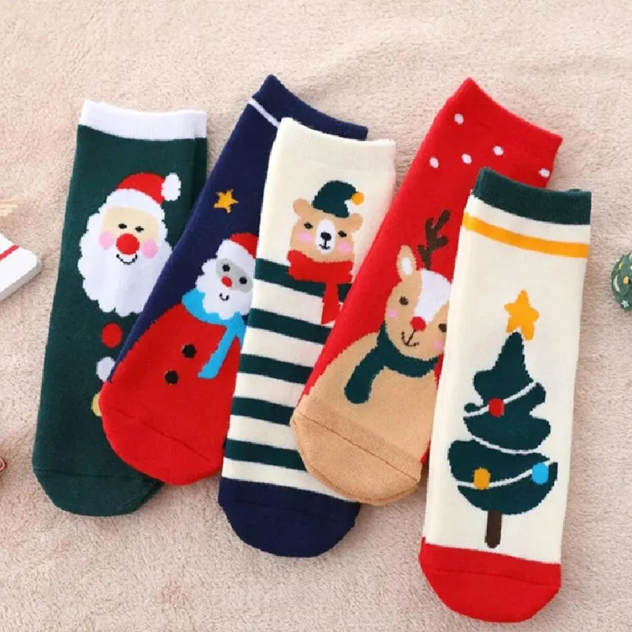 5pairs/Los Cartoon Kinder Weihnachtssocken Winter warmes Baumwollbaby Tolder Socken 1-12y Jungen Mädchen Frohe Weihnachten Kinder Kleidung