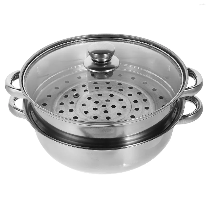 Pot de vapeur à vapeur en acier inoxydable à 2 niveaux Cuiier à légumes Pottes de vapeur casserole de cuisine avec couvercle en verre