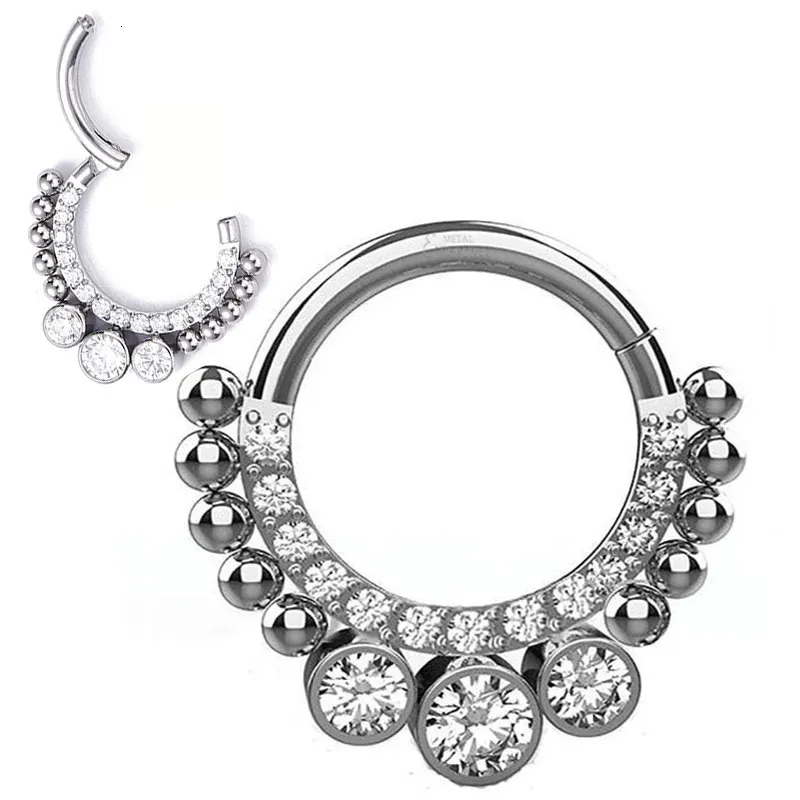 Stud G23 Body Jewelry with 3 Zircon and Balls Clicke Hinged Segment Hoop Lip Ring Eyebrow Rings Cartilage Body Piercing 231020