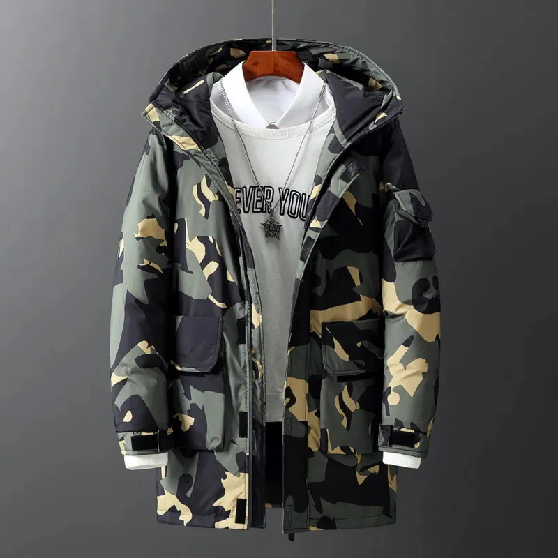 Männer Westen Camouflage Daunenjacke Männer Dicke Warme Baumwolle Parkas Mit Kapuze Wasserdicht Mode Lässig Männlich Outwear Parkas Mäntel Plus Größe 3XL 231020