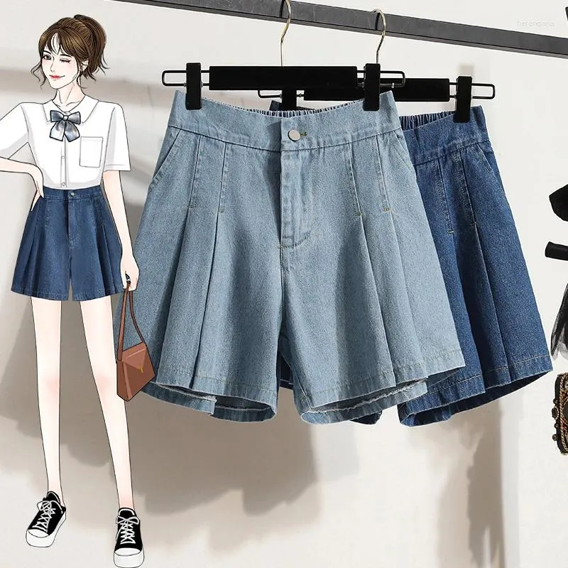 Frauen Shorts TIGENA Plus Größe 5XL Denim Frauen 2023 Sommer Koreanische Beiläufige Feste Hohe Taille Plissee Jeans Weibliche Kurze Hosen mädchen