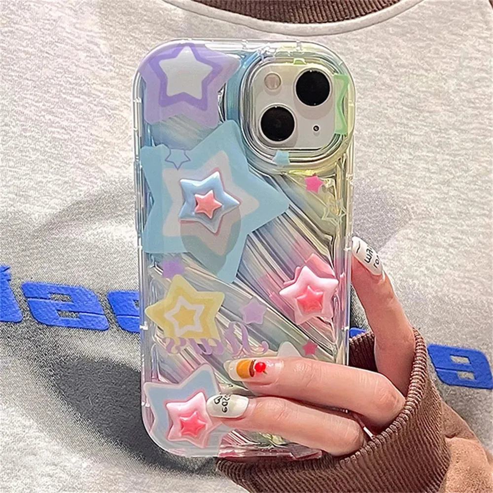 Cell Phone Cases Korean Cute 3D Y2k Gradient Star Clear Case For iPhone 15 14 13 12 11 Pro Max X XR 7 8Plus SE Lovely Shockproof Soft Cover 231021