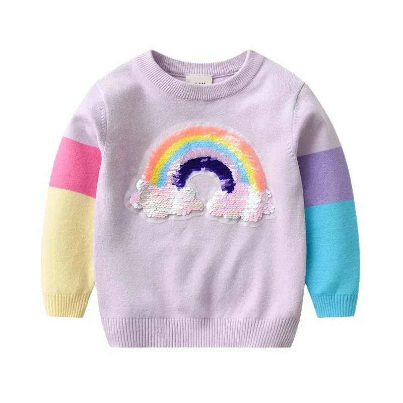 Cardigan 2 8T Toddler Kid Baby Girl Winter Clothes Sequin Rainbow Girls Sweater Elegant Infant Knit Pullover Top Childrens Warm Knitwear 231021