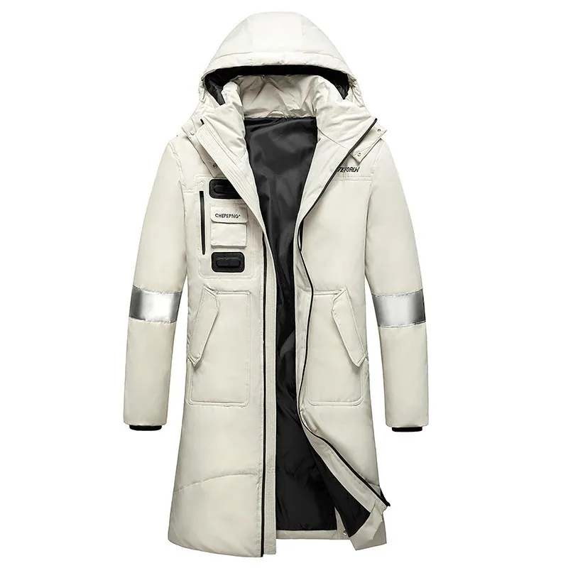 Men's Vests Winter Mens Down Jackets Fashion Long White Duck Jacket Men Warm Hooded Windbreak Outerwear Coats Clothing 231020