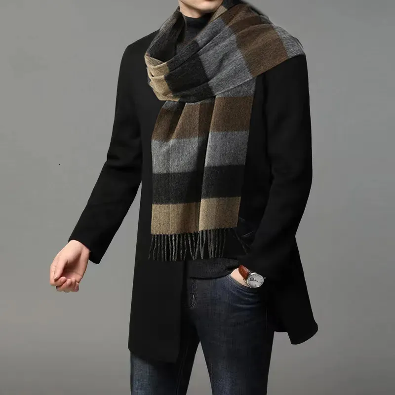 Écharpes de haute qualité 100% laine écharpe hommes épais plaid doux chaud femmes enveloppes classique affaires silencieux hiver gland châle mâle 231021