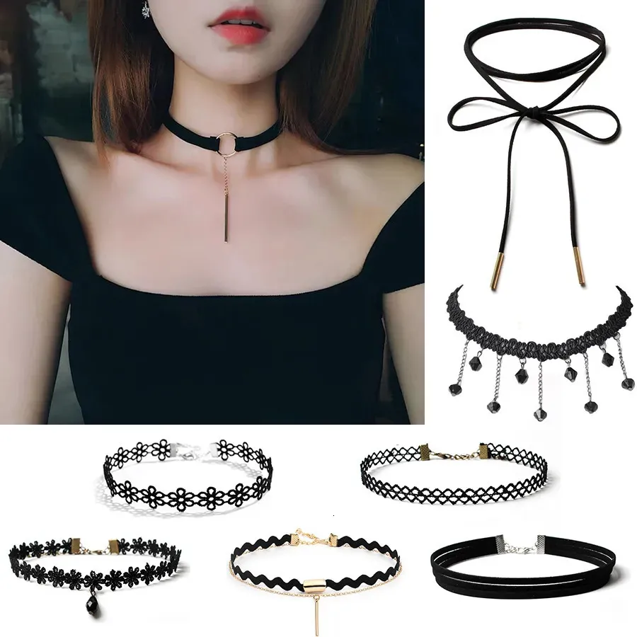 Chokers Goth Black Velvet Choker Necklaces Gothic Style Rope Women Neck Decoration Chocker Jewelry on Girl Accessories 231021