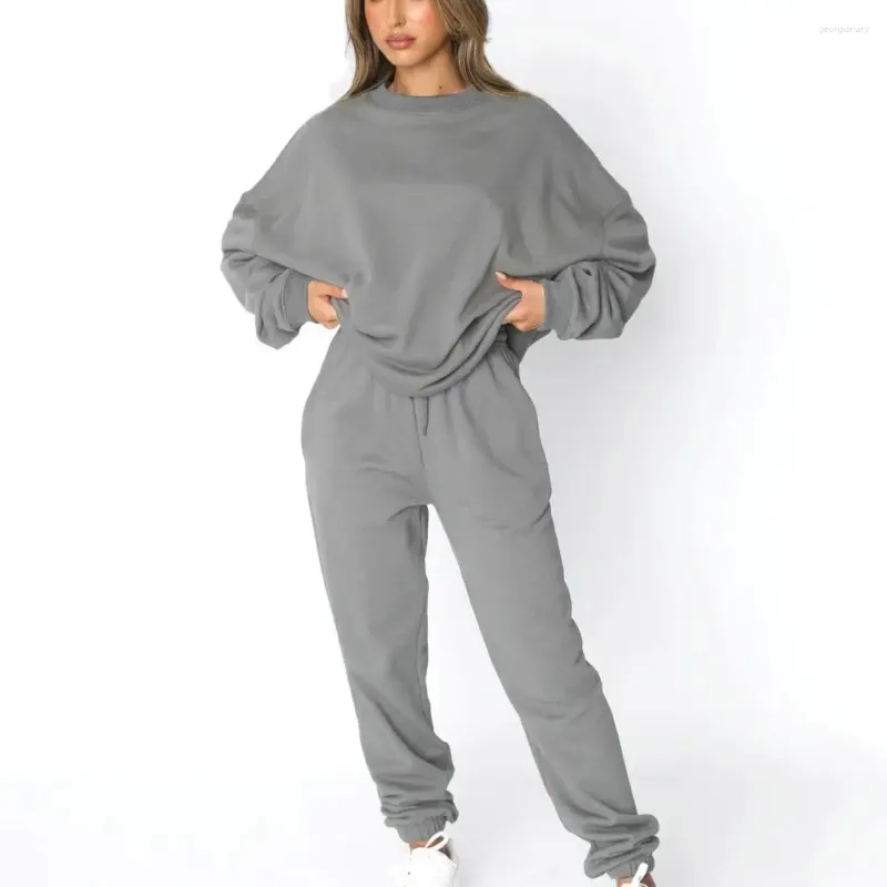 Women's Two Piece Pants Loose Fit Women Suit Stylish Oversized Sweatshirt Lounge Set Comfy Two-piece With Baggy Sweatpants Pockets For Home