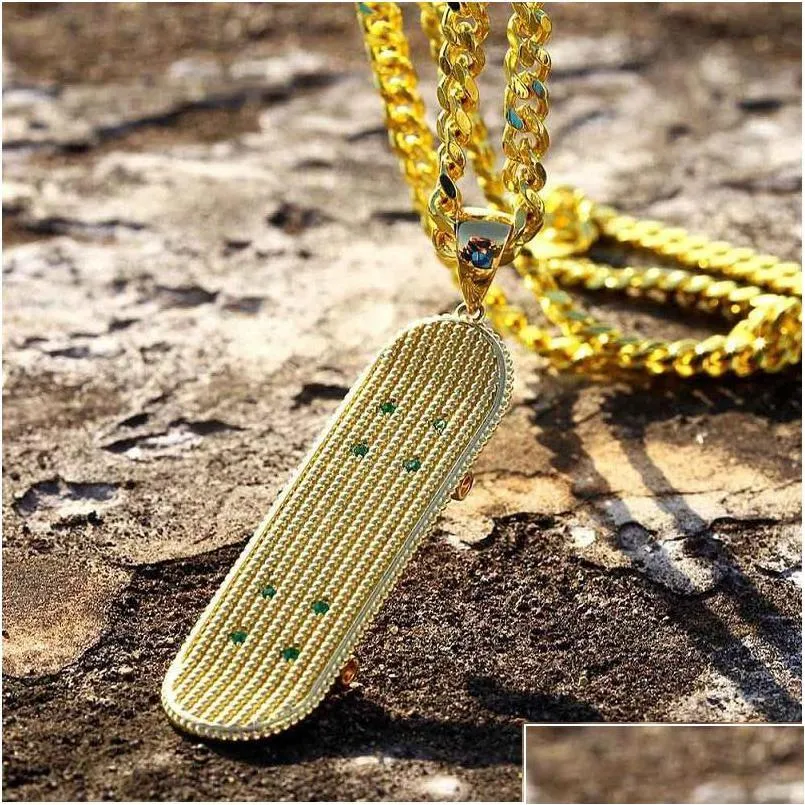 Pendentif Colliers Pendentif Colliers Hommes Hip Hop Collier Bijoux Sier Or Cubain Lien Chaîne De Mode Skateboard Pour Hommes Drop Livraison Dhubs