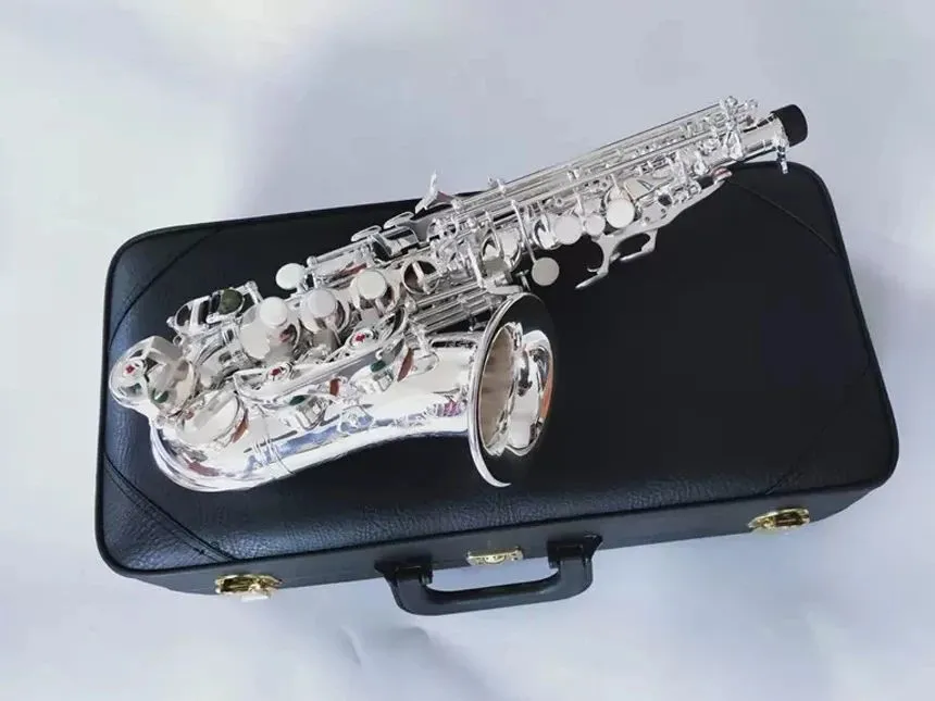 Silver Original 901 en-till-en-struktur B-Key Professional Curved Soprano Saxophone All-Silver Jazz Instrument Saxo Soprano 00 00