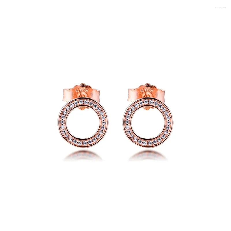 Stud Earrings Rose Gold Forever Signature Original 925 Sterling Silver Clear CZ For Women Jewelry Gift Ear Brincos