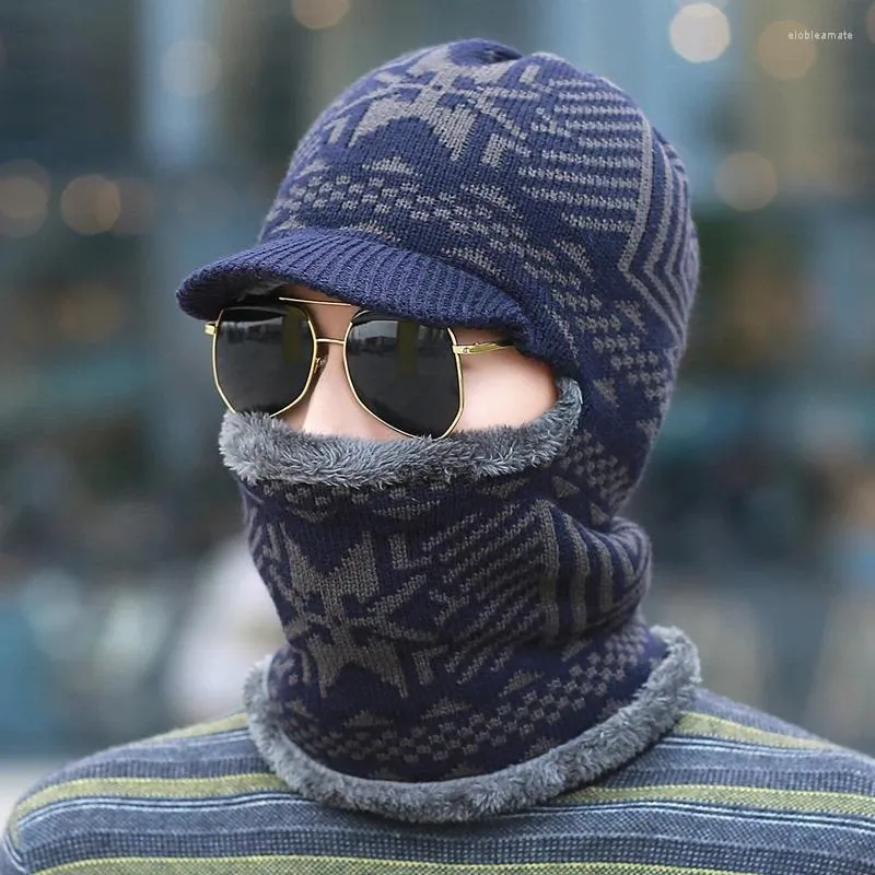 Berets męski pullover jednoczęściowy kapelusz wiatroodporny dzianinowy gęstość termiczna czapka na drutach