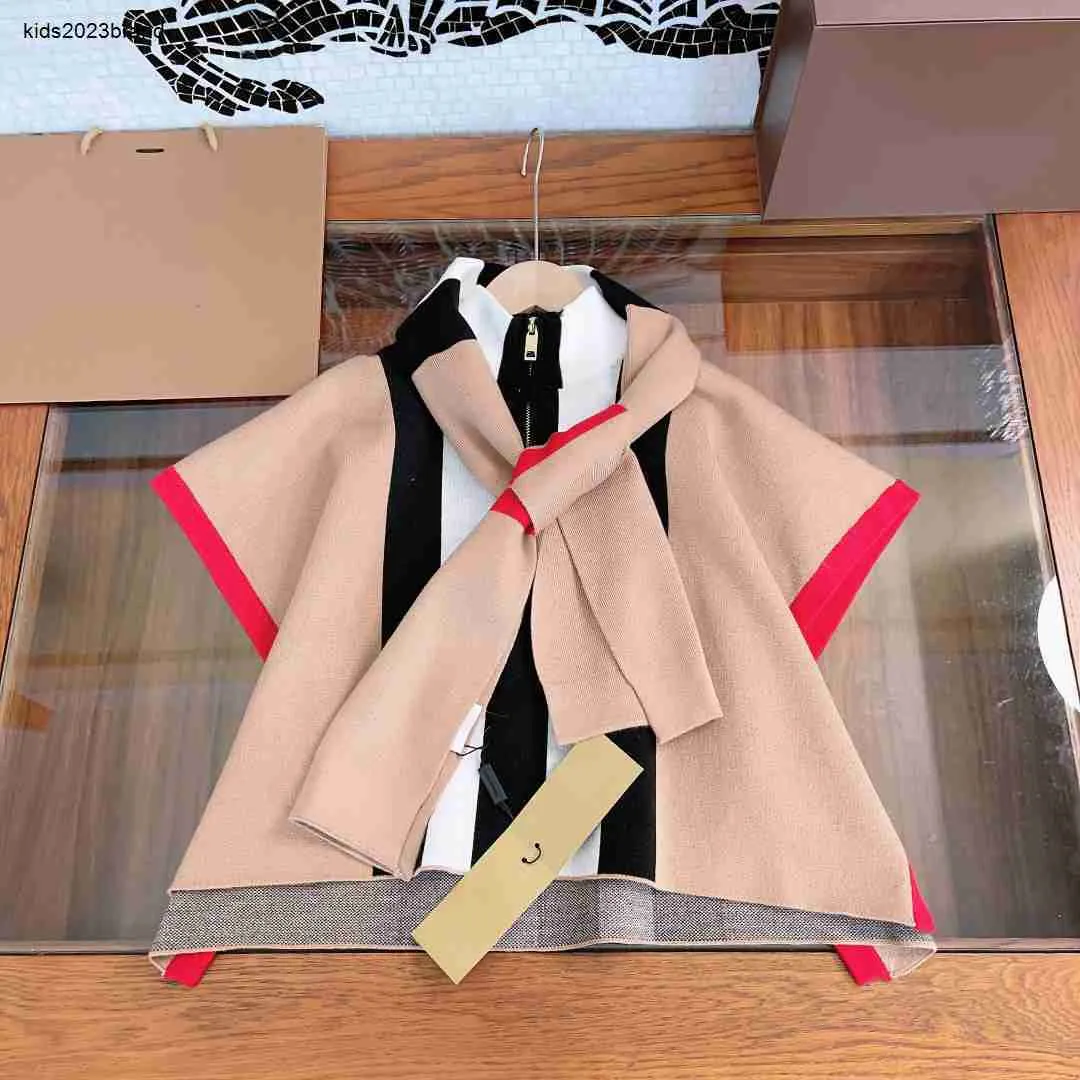 Novo conjunto de capa para meninas listras multicoloridas jaqueta de bebê tamanho 100-160 meia zip design poncho e cachecol de alta qualidade out20