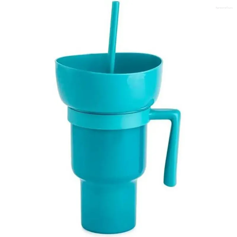 Tumblers Patlamış Mısır Su Kupası Atıştırmalık Sinema İçecek İçin Saman Yeniden Kullanılabilir İçecek Kasesi Stadyumu Tumbler