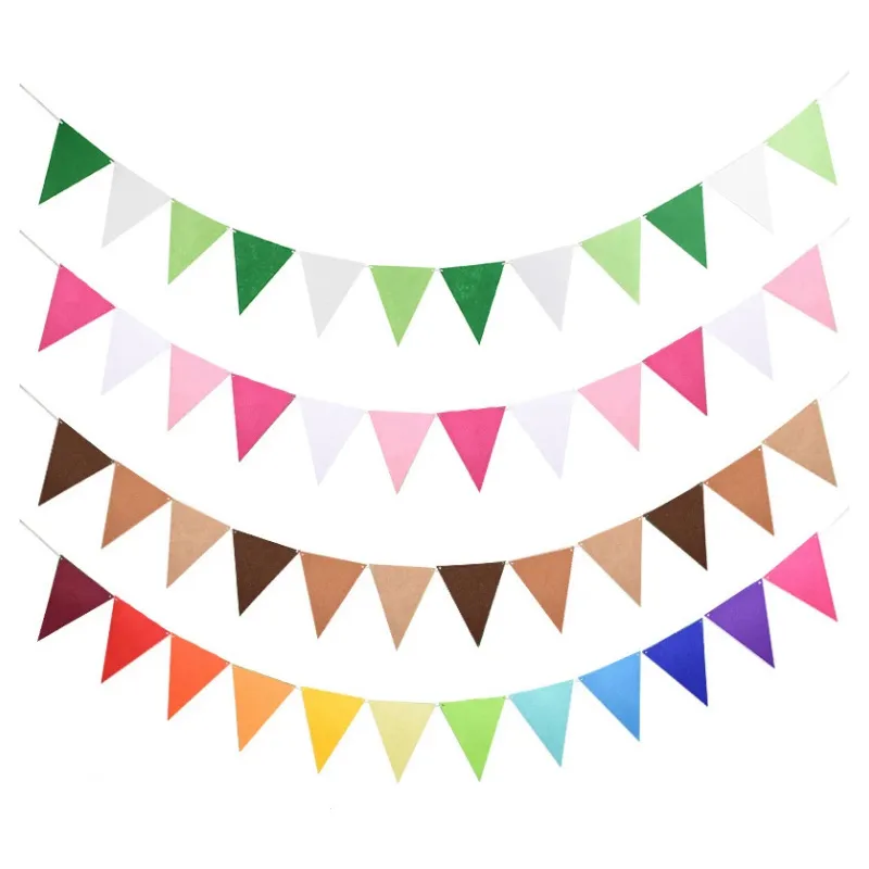 12 Flags Colorful Pennant Flags Felt Banner Bunting String Triangle Flag Party Celebrations Shops Decorations Baby Shower Wedding Events Classroom Garland W0108