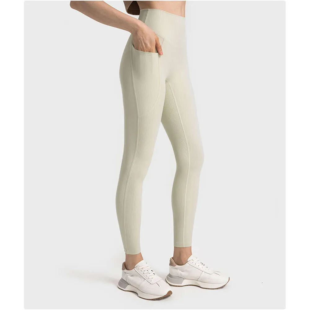 Lu lu alinhar limões calças de yoga ginásio leggings de fitness ao ar livre jogging esporte tecido com nervuras calças femininas calças de cintura alta legging feminina