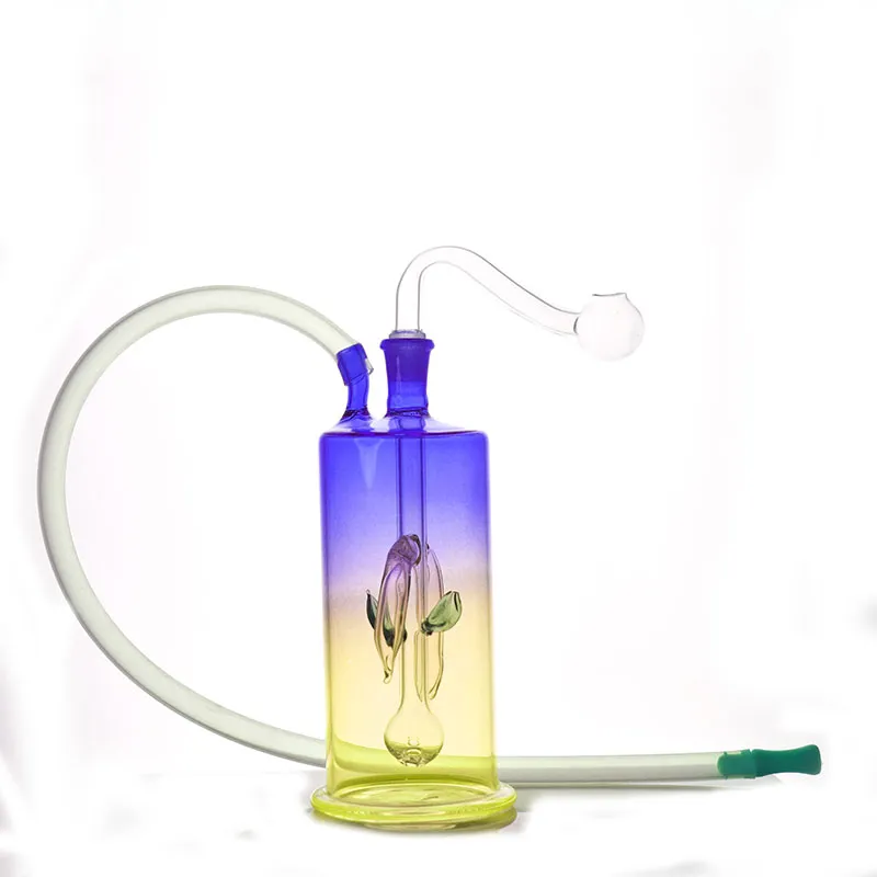 Brûleur à mazout en verre coloré Bong Narguilé 10 mm Tuyaux d'eau pour fumer avec épais Pyrex Clear Heady Recycler Dab Rig Bongs à main avec tuyau de brûleur à mazout en verre mâle Dhl gratuit