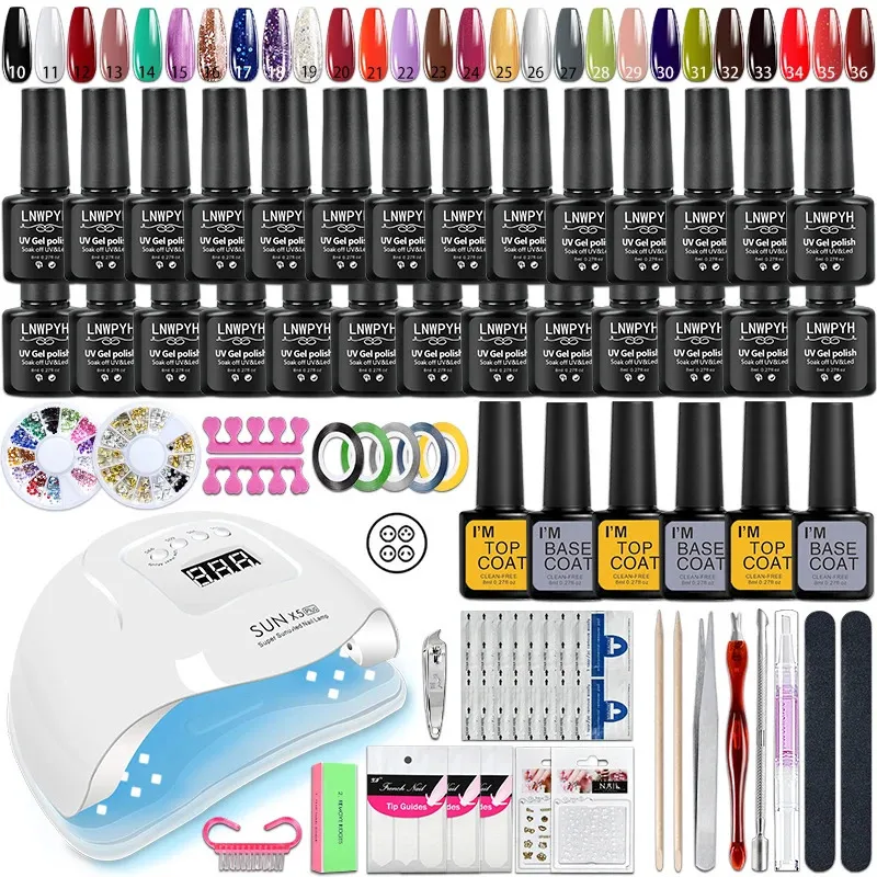 Poudres acryliques liquides ensemble de manucure 8ML Kit de vernis à ongles gel avec lampe LED vernis UV semi-permanent tremper la couche de finition de base d'art 231020