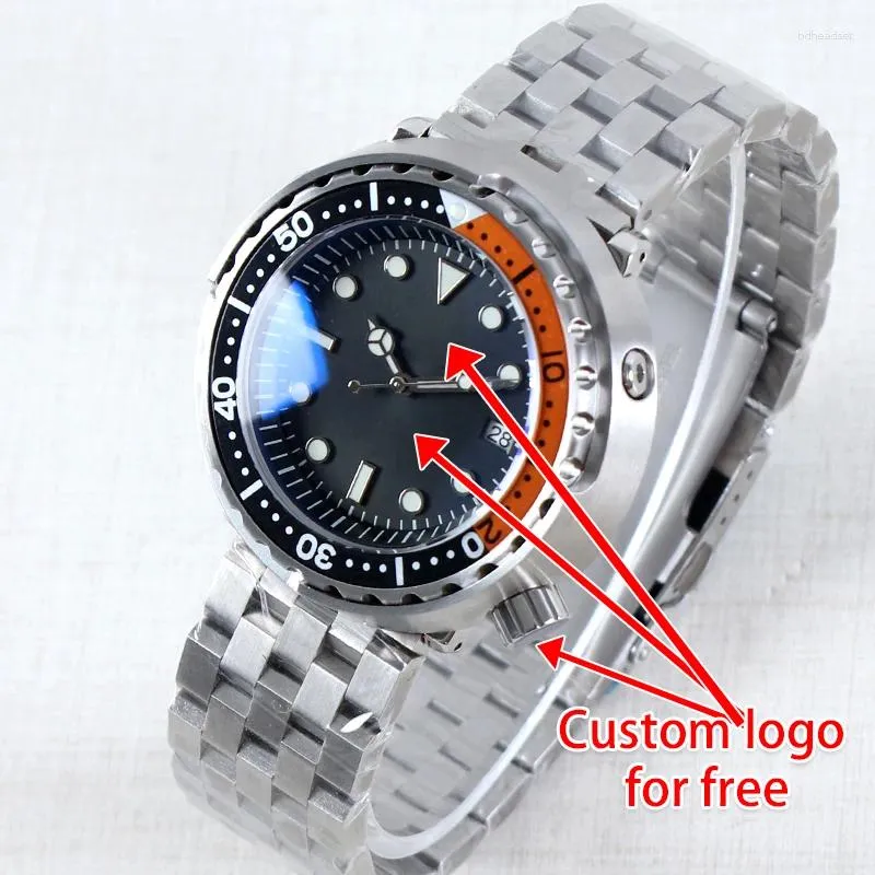 Wristwatches MINUTETIME Custom DIY Logo NH35 Tuna Dive Watch Steel Luminous Automatic Mechanical Watches Men 10BAR Waterproof Swimming
