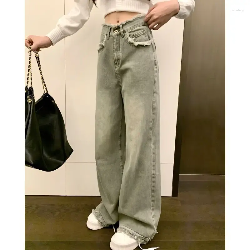 Women's Jeans Autumn Winter Wide Leg Fashion Leisure Women High Waist  Straight Denim Pants Trousers Street Streetwear Clothes H411