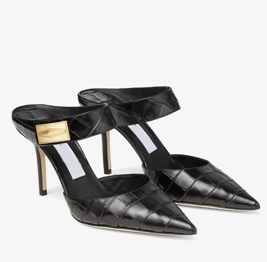 Chaussures de sandales de robe de mariée élégantes!! Lady Nell Mules Luxe Cuir De Veau Bout Pointu Marques De Luxe Talons Hauts Marche Pour Femmes Avec Boîte, EU35-43