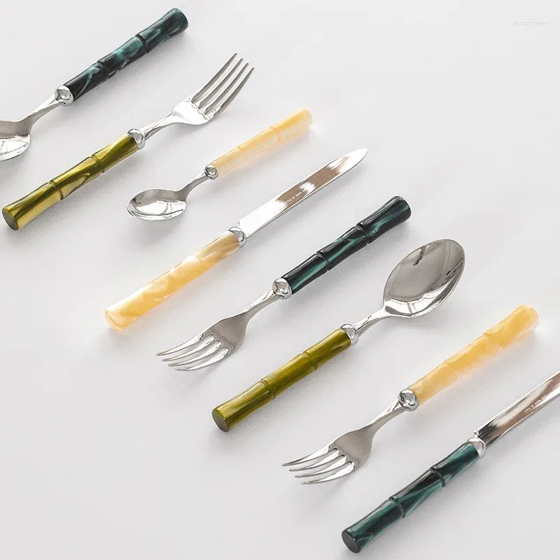 Dinnerware Sets Luxury Stainless Steel Italian Tableware Set Table Knife Fork Spoon Tea Bamboo Cutlery For Kitchen
