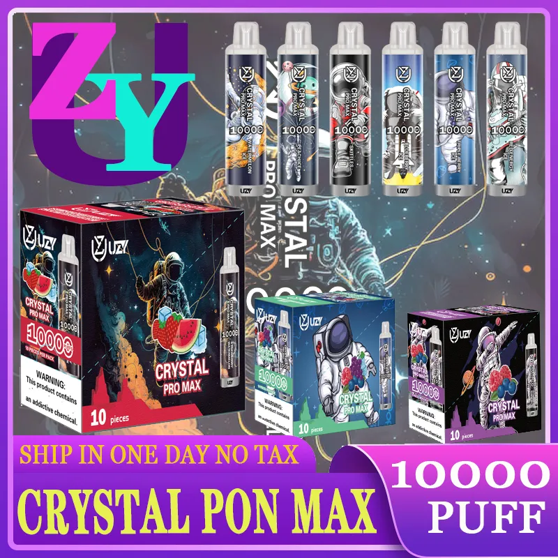 Fu Originele Uzy Crystal Pro Max 10000 Puff 10000 wegwerpbare e-sigaretten 1.2OHM Mesh Coil 16 ml POD Batterij Oplaadbare Puff 10K 0% 2% 3% 5% VAPE PEN