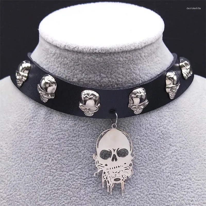 Hänghalsband punk skalle pu läder halsband harajuku gotisk cosplay skelett choker hals halloween smycken gåva joias de nxh1016