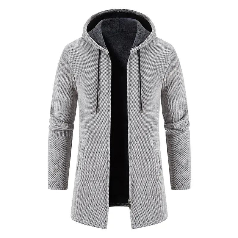 Herrläder faux män vinter lång trenchrock 2023 stickad tröja jacka fleece vind brytare marinen tullhoodies dragkedja cardigan manlig överrock 231020