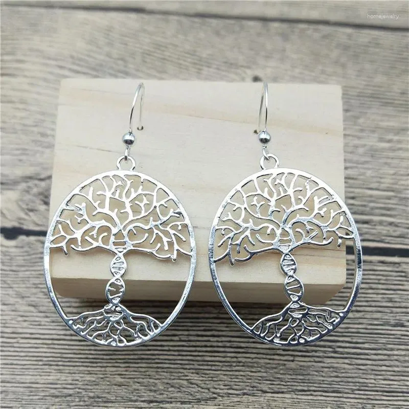 Boucles d'oreilles pendantes molécule de bioscience goutte arbre de vie avec un ADN femme