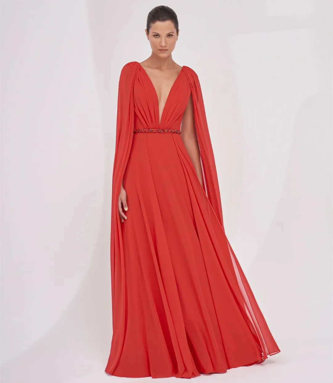 Elegant Red Chiffon Prom Dress: Vintage A-Line Cape Evening Gown, Brazilian  Floor Length, Pleated Formal Party Robe - Shop Now! from Dhgate Prom Dresses 