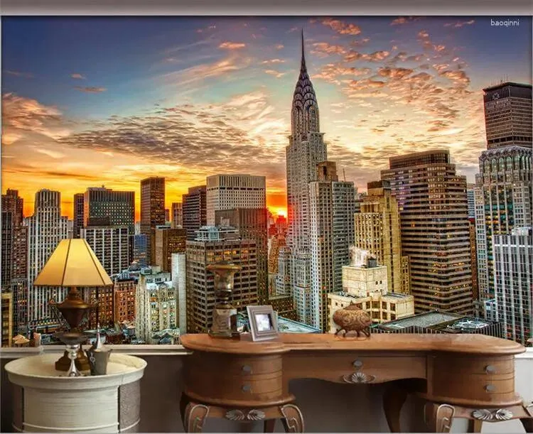 Tapetka po tapeta piękna York City Sunset krajobraz sztuka Pogna tła ściana 3D Mural jadalnia wystrój domu Fresco