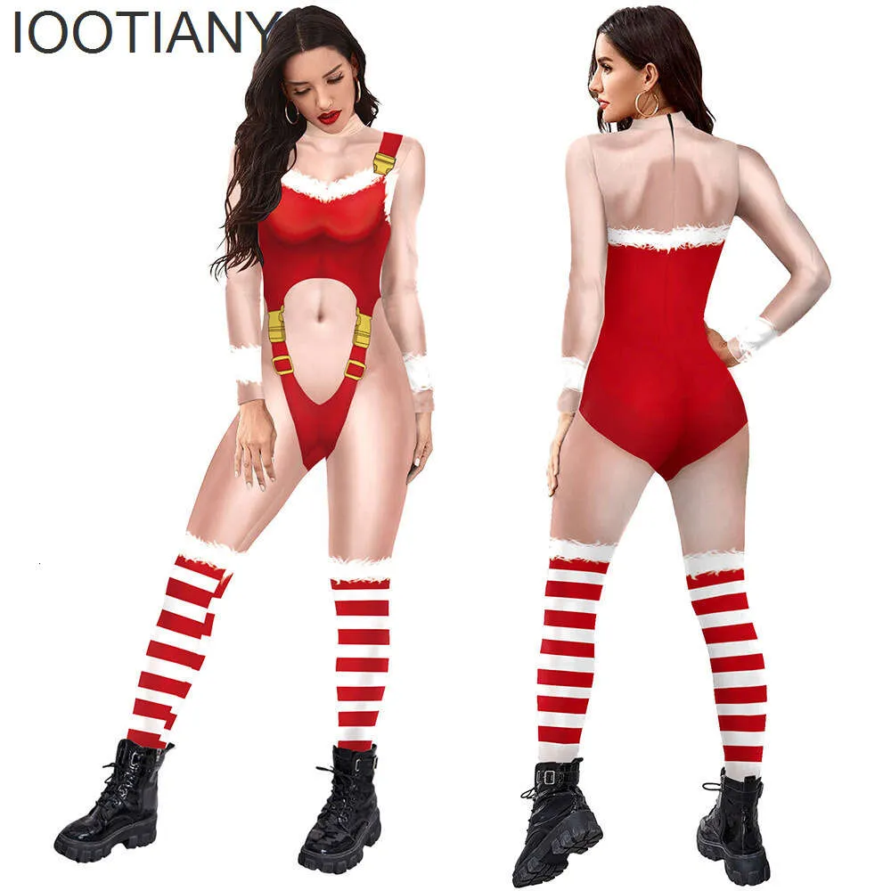 Costume cosplay con stampa 3D di Natale Costume sexy a righe in pizzo Tuta Tuta Abbigliamento per festa di carnevale per adulti Monos Mujer