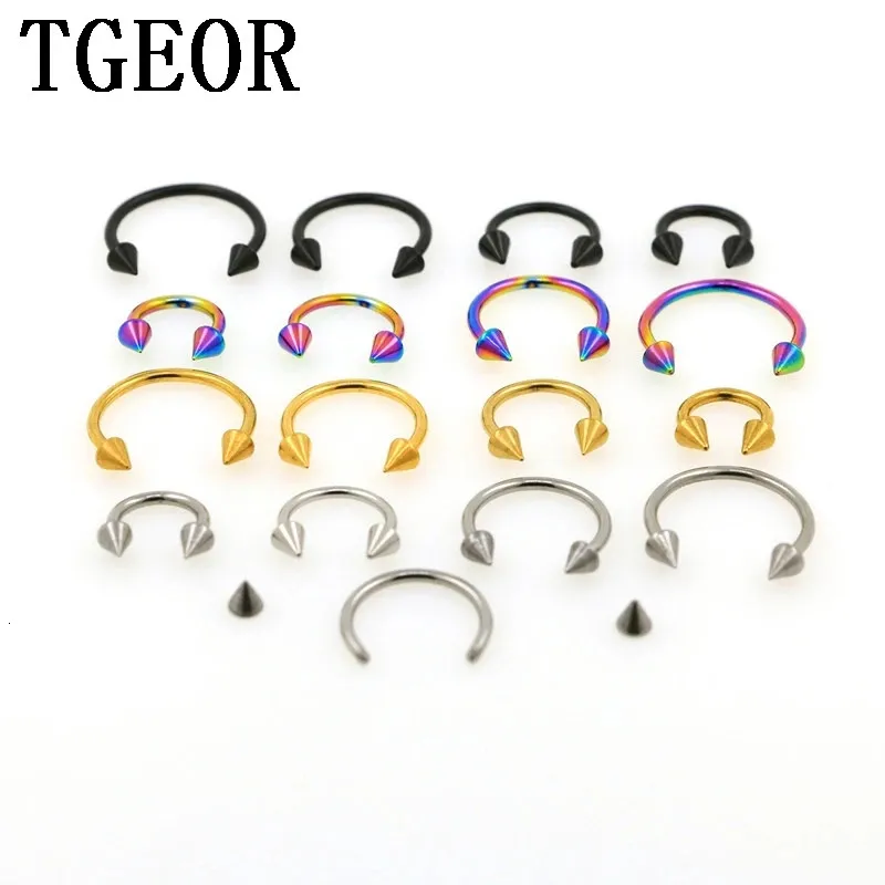 Stud wholesale 100pcs 16G 18G spike cone Steel plated COLORS piercing circular horseshoe ring 231020