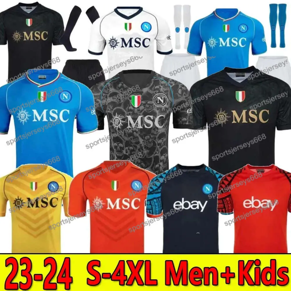 Napoli Futebol Jerseys Maglia Nápoles 23 24 Goleiro ZIELINSKI ANGUISSA OLIVERA KVARATSKHELIA Homens Crianças Kits CAMISA DE FUTEBOL _Jersey