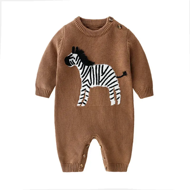 Rompers Baby Autumn Brown Long Sleeve Born Boys Girls Sticked Sweaters Jumpsuits Winter Toddler Spädbarnskläder bär 231021