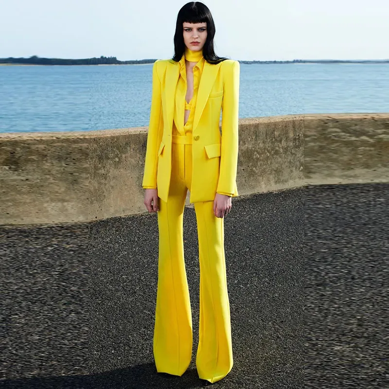 Dwuczęściowe spodnie damskie High Street EST Designer Projektant Projektant Kombinezon damskich pojedynczych przycisków Blazer Flare Pants Suit 231020