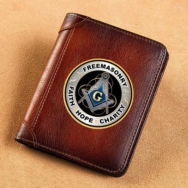 Wallets High Quality Genuine Leather Wallet Unique Freemasonry Faith Hope Charity Printing Standard Short Purse BK3632