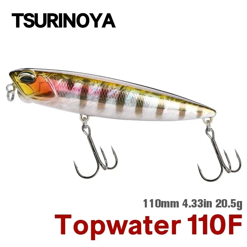 Appâts Leurres TSURINOYA 110mm 205g Topwater crayon flottant leurre de pêche DW58 chien marche manivelle Wobbler Stickbait vairon appât dur pour brochet bar 231020